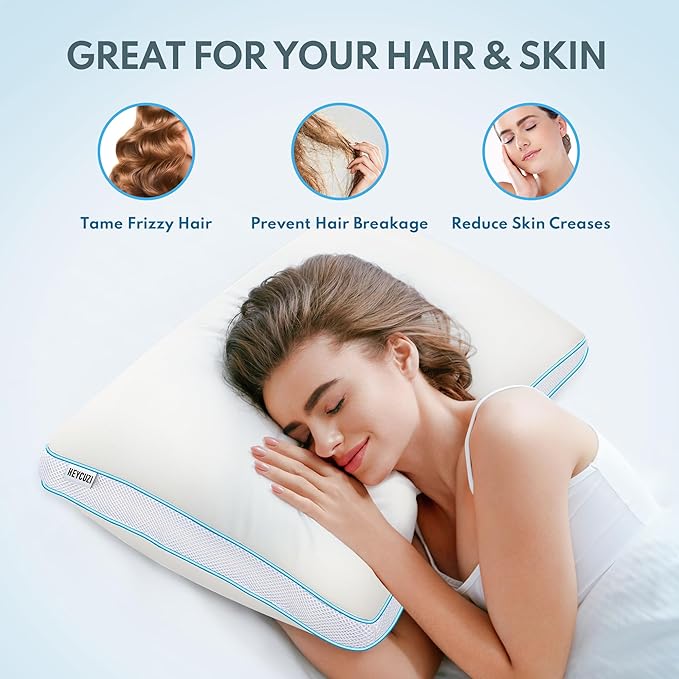 Bed Pillows Queen Size - Premium Luxury Hotel Quality Cooling Bed Pillows for Sleeping,Soft Fluffy & Memory Foam Filling,Support Loft Gusseted Bed Pillows for Side and Back Sleepers (High)