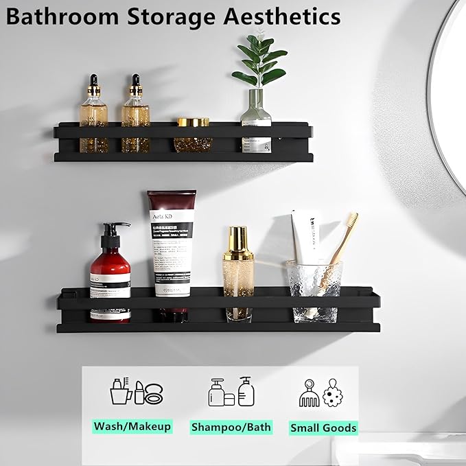 Floating Stainless Steel Shelves with Baking Paint Technique Rust Protection Nail-Free Wall Mounted Storage Shelves for Kitchen,Bathroom,Living Room,Office,Set of 1 Black