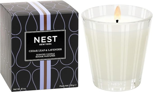 NEST New York Scented Classic Candle, Cedar Leaf & Lavender - 8.1 oz - Up to 60-Hour Burn Time - Reusable Glass Vessel