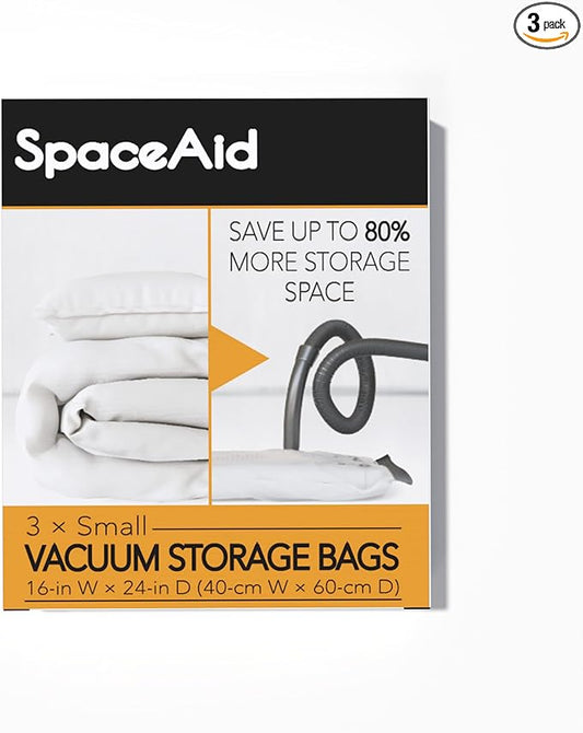 SpaceAid Vacuum Storage Bags, Space Saver Sealer Compression Bags for Comforters, Blankets, Pillows, Bedding, Clothes (Small 3 Pack)