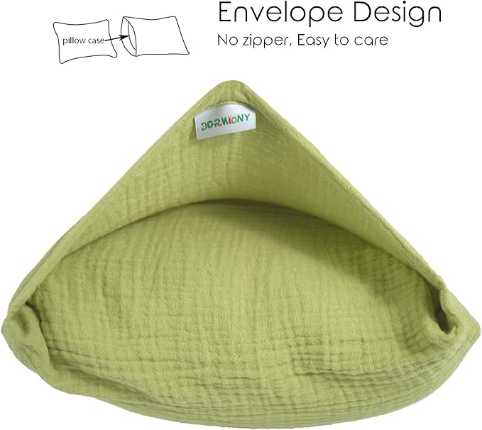 Organic Cotton Muslin Mini Pillowcases with Envelope Design,2 Pack Ultra Breathable Kids Toddler Pillowcases for Boys and Girls- 13 x 18 inches (Green)