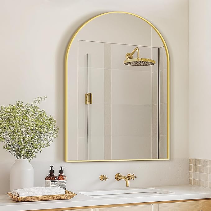 Arched Wall Mirror for Bathroom,Mirrors for Wall,28''x40'',Vanity Mirror for Bedroom Dresser, Entryway, Living Room, Metal Frame (28''x40'',Gold)