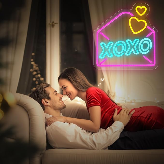 Love Neon Sign for Wall Decor, XOXO Pink Neon Light for Lover, LED Night Light with Dimming Switch for Bar Pub Store Club Garage Home Party Décor, Bedroom Decorations, 13.8" x 12.6"