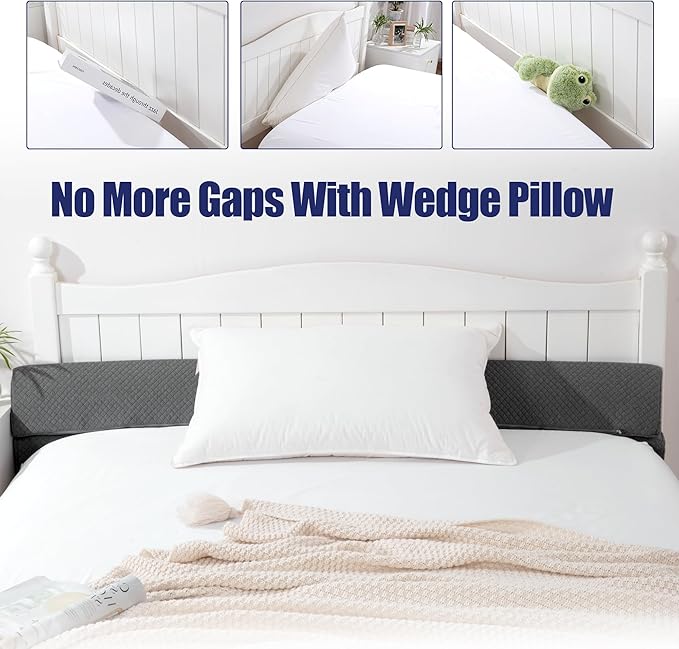 HOMBYS Wedge Pillow Headboard for Bed Gap,Foldable Bed Wedge Gap Filler Queen Size,Matterss Gap Filler,Multi Functional Bed Crack Pillow, Fill The Gap (0-7") Between Your Headboard and Mattress,Grey