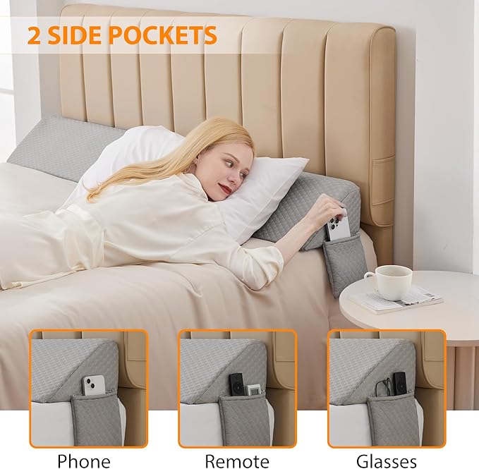 King Bed Wedge Pillow for Headboard, Bed Gap Filler, Mattress Gap Filler King, Fill The Gap (0-7") Between Headboard and Mattress (Grey, 76"x10"x6")