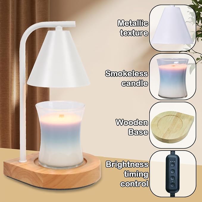 SOKCVSEA Candle Warmer Lamp - Candle Warmer with Timer, Birthday Gifts for Women Mom Gifts, House Warming Gifts New Home Decor, Wax Melt with 2 Bulb White 02