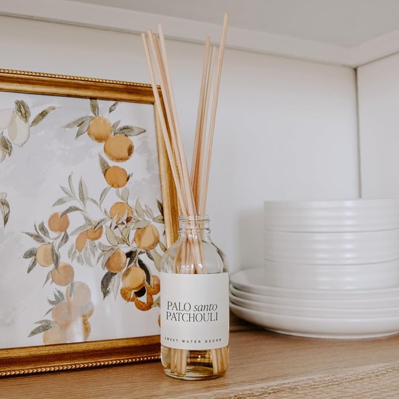 Sweet Water Decor Palo Santo Patchouli Reed Diffusers for Home - Room Diffuser with Nutmeg, Patchouli & Olibanum Scent - Reed Diffuser for Bathroom Lasts for 3 Months - Home Diffuser with Premium Oil