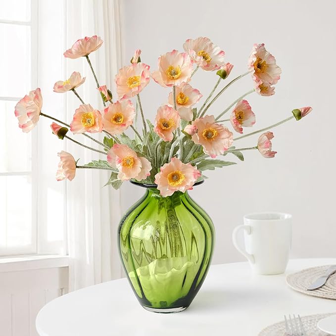 Boho Flowers Light Pink Poppy Artificial Flowers,6 Stems Poppies Lifelike Silk Flowers Fake Plant for Wedding Table Centerpiece Home Cemetery Bouquet Indoor