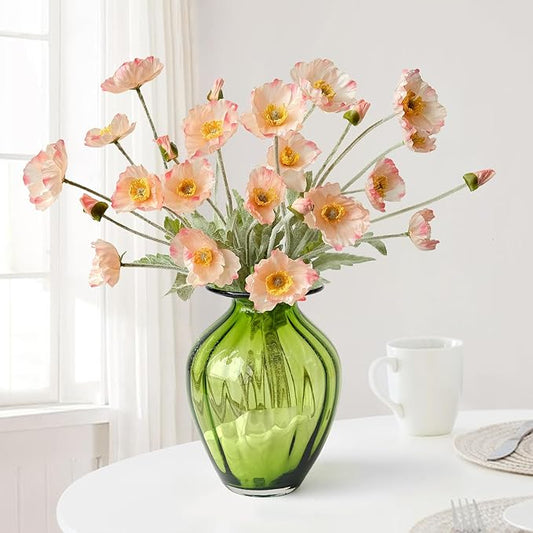 Boho Flowers Light Pink Poppy Artificial Flowers,6 Stems Poppies Lifelike Silk Flowers Fake Plant for Wedding Table Centerpiece Home Cemetery Bouquet Indoor