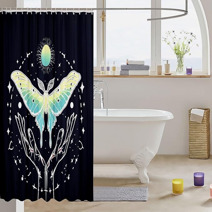 Feelyou Butterfly Shower Curtain Butterflies Fabric Shower Curtain for Kids Boys Girls Flying Bathroom Waterproof Accessories with 12 Hooks Moth Boho Curtains,72x84 Inches