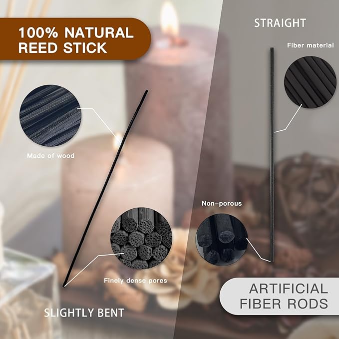 16PCS Natural Reed Diffuser Sticks - Strong Scent for Large Rooms, Bathroom & Bedroom. Ideal Housewarming Gift, Coffee Table Decor, True+Black Set