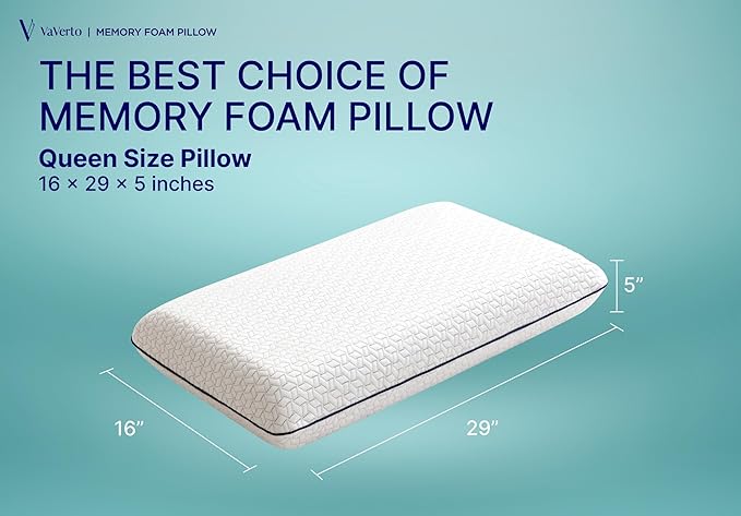 Vaverto Queen Size Gel Memory Foam Pillow - Ventilated, Orthopedic, Bed Pillow, Cooling, with Viscose Made from Bamboo Cover - Essential for College Dorms