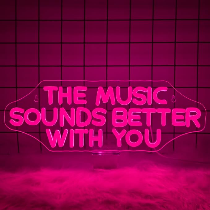 The Music Sounds Better with You Neon Sign，Romance Neon Signs for Wall Decor，Led Neon Sign Aesthetic Room Decor for Teen Girls Neon Lights Signs for Bedroom, Salon, Party Pink Neon Name Sign