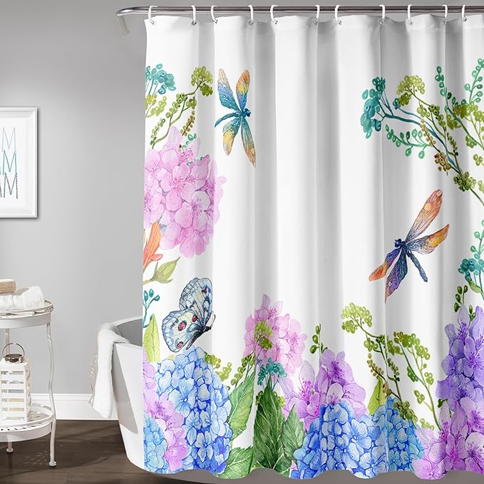 AILONEN Purple Blue Floral Shower Curtain,Watercolor Flower Leaves Wildflower Decorative Bath Curtain 72" W*96" H Polyester Fabric Waterproof Bathroom Curtain with 12 Plastic Hooks