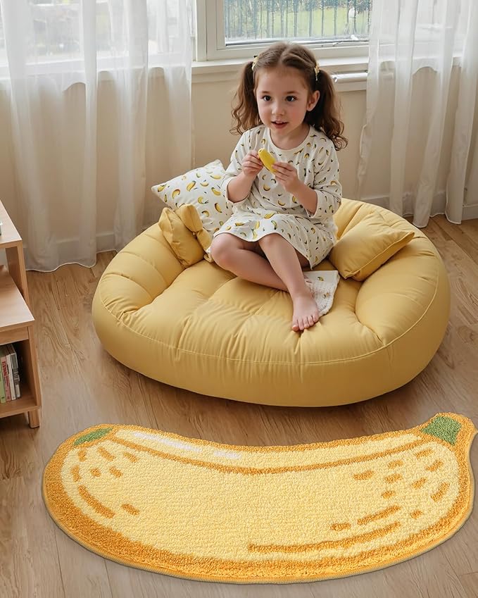 LUMI Cute Bathroom Rugs, Funny Fruit Runner Rug, Soft Plush Fluffy Bath Mat, Absorbent, Non-Slip for Bathroom, Kitchen Sink, Bedroom, Kid's Bedroom, and Living Room, 18.5"x39.5", Banana