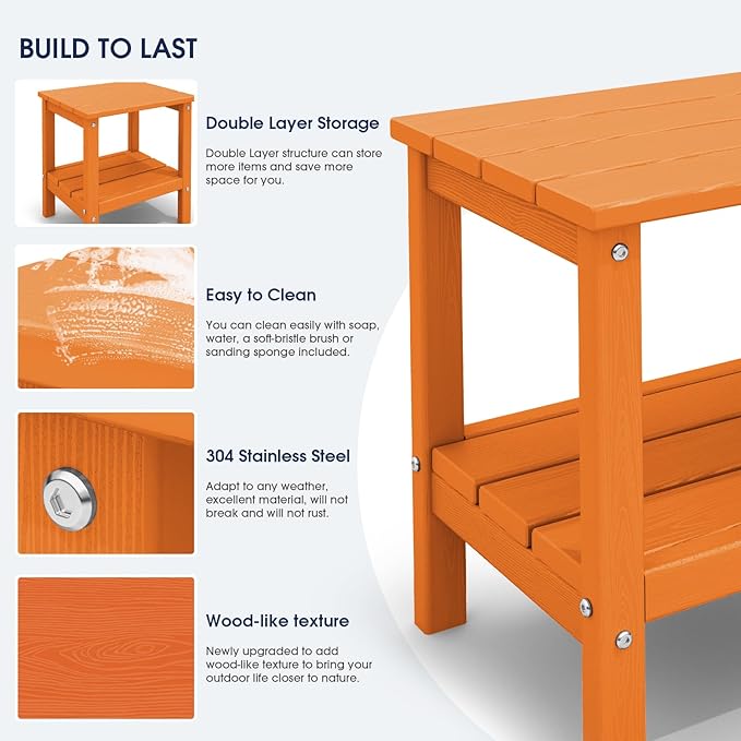 KINGYES Outdoor Side Table Set of 2, Double Layer Adirondack End Table- Orange