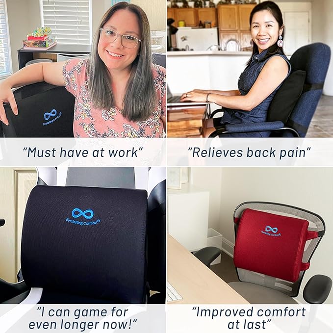 Everlasting Comfort Lumbar Support Pillow for Office Chair - Memory Foam Back Cushion for Chair, Car, Couch - Lumbar Pillow Promotes Better Posture, Back Pain Relief - Ideal for Gaming and Desk Chairs