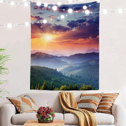 BaoNews Golden Yellow Natural Sunset Tapestry,Landscape Mountains Large Wall Hanging Polyester Tablecloths Tapestry Bedroom Room Living Room Dorm 82.7 x 59.1 Inches