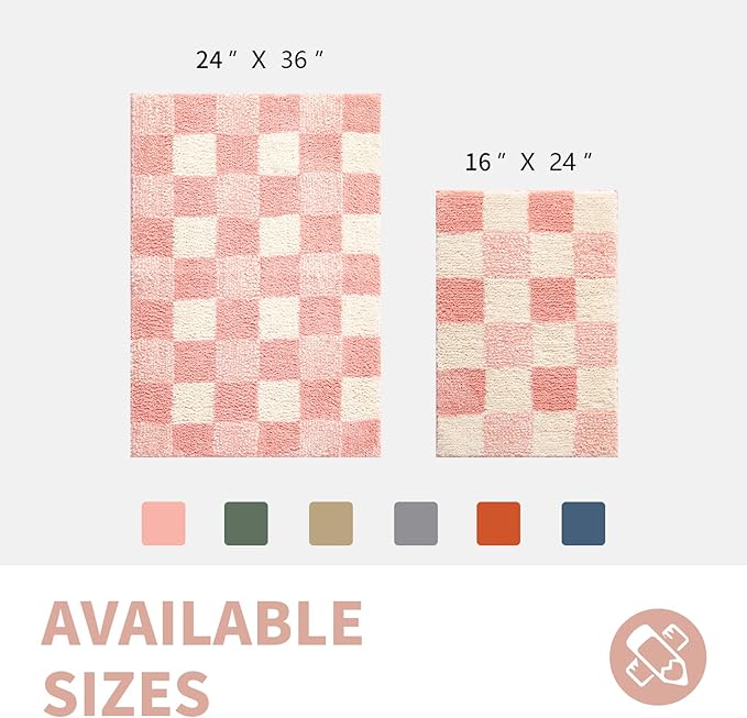 CozeCube Checkered Bath mats Non Slip, Plush Shaggy Bath Rugs for Bathroom Washable, Buffalo Plaid Bath mat, Pink Christmas Bathroom Rugs, Blossom Pink, 36" x 24"