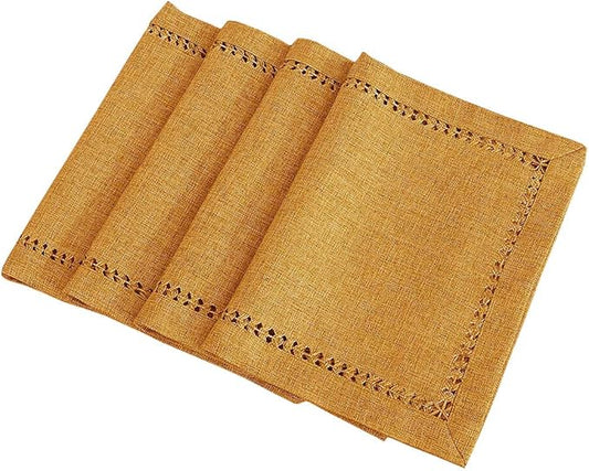 Grelucgo Set of 4 Handcrafted Solid Mustard Gold Color Dining Table Place-mats, Double-Hemstitched, Rectangular 12 x 18 Inch