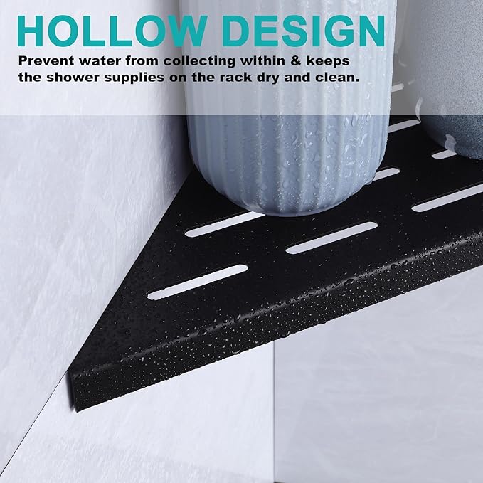 10" Corner Shower Shelf, 2-Pack Bathroom Shelves for Tile Walls, SUS304 Stainless Steel Recessed Shower Shelf, Grout in Corner Organizer Shelves, Matte Black
