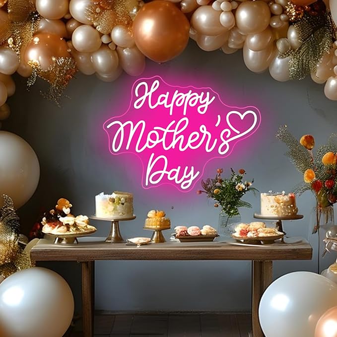 Happy Mother's Day Neon Sign Mother's Day Party Backdrop LED Neon Light Home Room Wall Decor Gift for Mom Wife Birthday with Dimmable Switch
