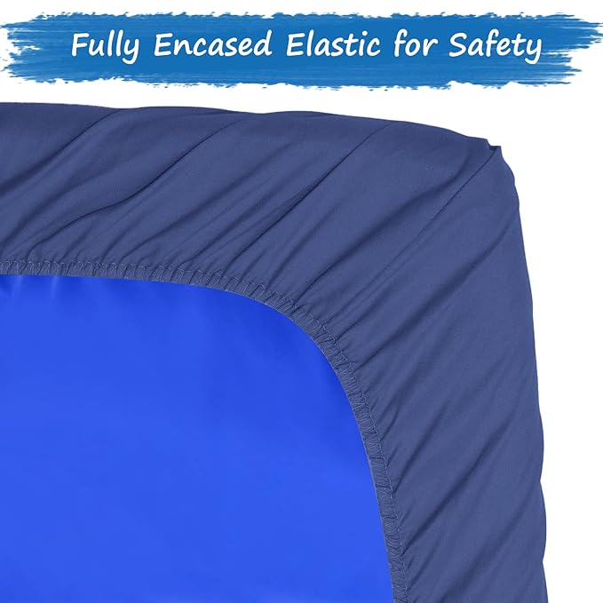 Nap Mat Sheet 2 Pack, 24" x 48" x 4" Fitted Elastic Corners Preschool Day Care Rest Nap Mat Cover, Soft & Breathable Baby Sheets for Regalo My Cot Portable Toddler Bed and Joovy Travel Cot, Navy