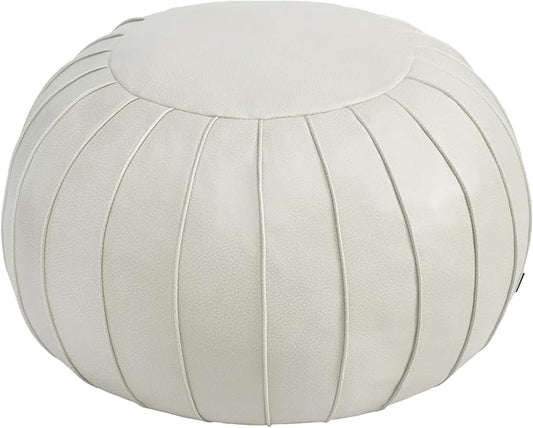 Thgonwid Handmade Storage Pouf Ottoman Foot Stool - Faux Suede Round Floor Cushion 21.6"x13" for Living Room, Bedroom, Wedding Decor, Unstuffed (Beige)