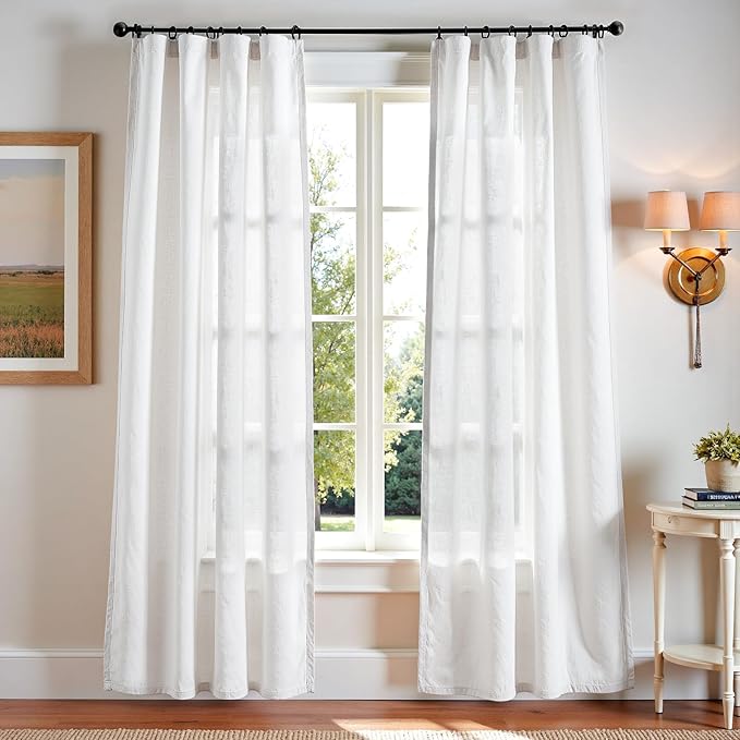 jinchan Linen Blend Curtains 84 inch Length 2 Panels for Bedroom Living Room, Light Filtering 50 inch Wide Farmhouse Drapes with Rod Pocket Back Tab(50W x 84L, Off White)