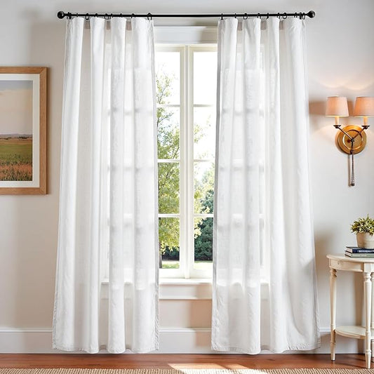 jinchan Linen Blend Curtains 84 inch Length 2 Panels for Bedroom Living Room, Light Filtering 50 inch Wide Farmhouse Drapes with Rod Pocket Back Tab(50W x 84L, Off White)