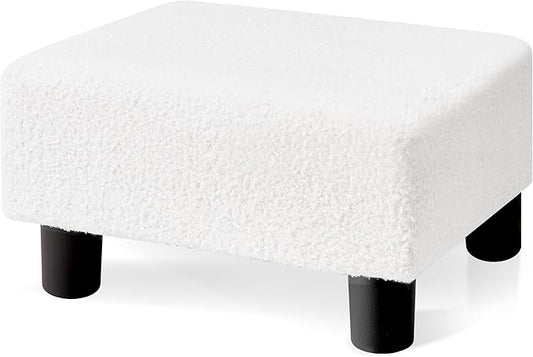 BRIAN & DANY Small Foot Stool Ottoman, Footstool with Legs, Teddy Velvet Foot Rest for Living Room, Bedroom and Office, White