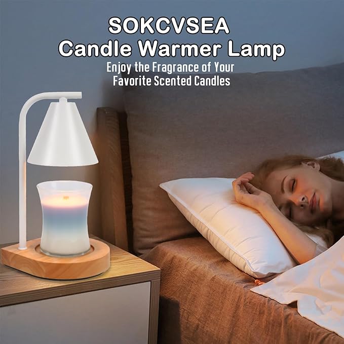 SOKCVSEA Candle Warmer Lamp - Candle Warmer with Timer, Birthday Gifts for Women Mom Gifts, House Warming Gifts New Home Decor, Wax Melt with 2 Bulb White 02