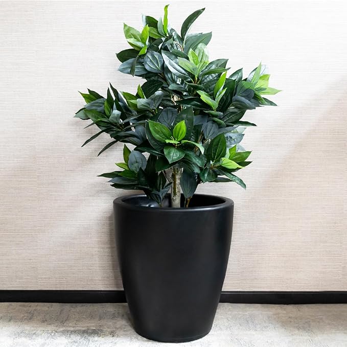 Elly Décor 23 inch Planter for Garden with Drainage, Large Round, Lightweight & Extremely Durable, Deck Indoor/Outdoor Plastic Pot, 23.6" x 21.6"x14, Black