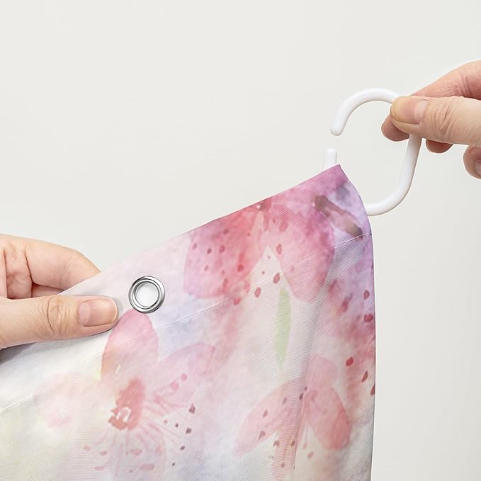 AILONEN Girls Flower Horse Shower Curtain for Bathroom,Galloping Horse Bath Curtain,Pink Watercolor Floral Horse Waterproof Curtain with 12 Plastic Hooks, 48" W*72" H