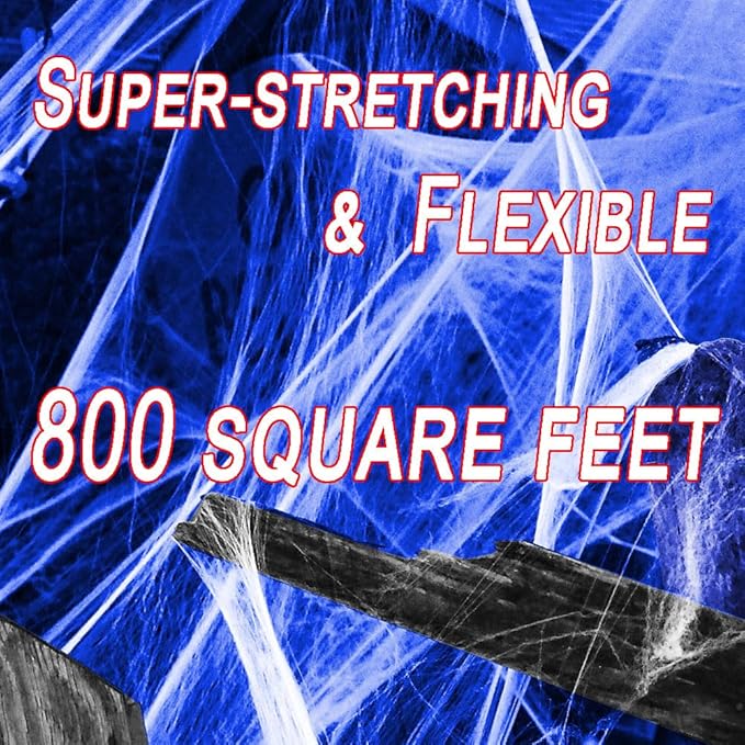 White with Blacklight Lamp,800 sqft Halloween Glow Spider Webs Indoor & Outdoor Spooky Spider Webbing with 37 Fake Spiders for Halloween Decorations