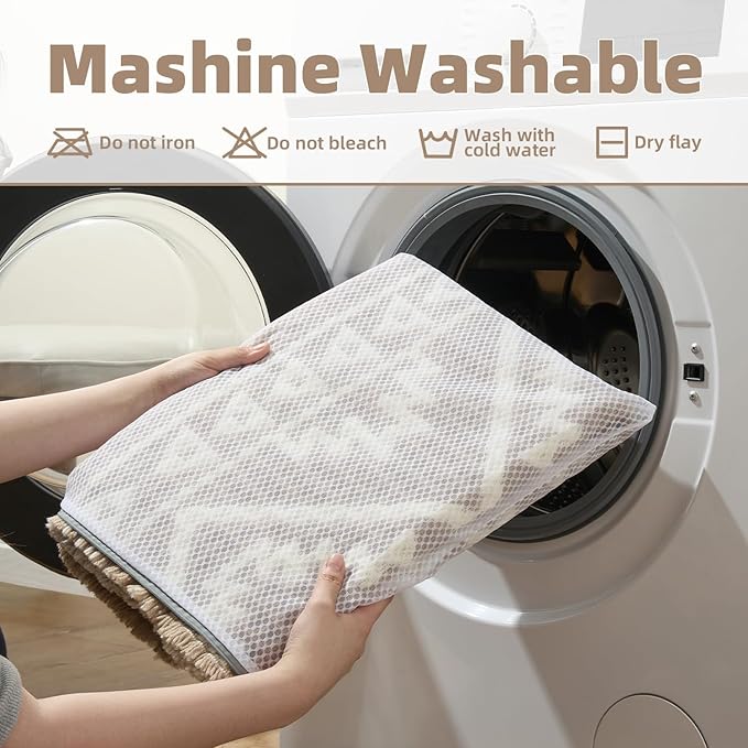 PADOOR-Waffle Bathroom Runner 24"x48", Super Absorbent Bath Mats for Bathroom, Machine Washable Non Slip Bath Rug with Tassels, Soft Bath Mat for Laundry Room, Bedroom, Brown & Cream, 2'x 4'