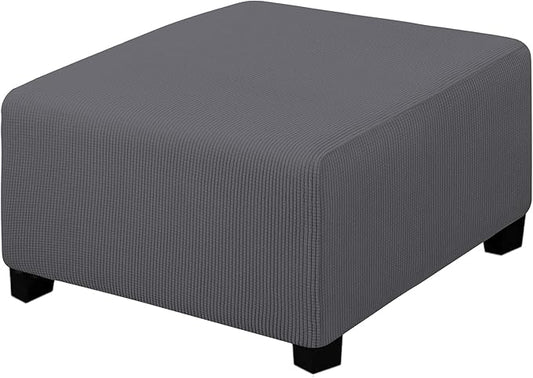 Easy-Going Stretch Square Ottoman Cover Folding Storage Stool Furniture Protector Soft Slipcover with Elastic Bottom (30x30x15inch, Grey)