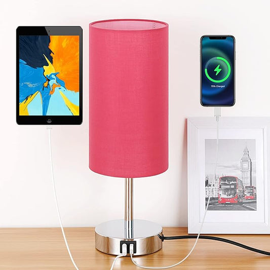Yarra-Decor Bedside Lamp with USB Port - Touch Control Table Lamp for Bedroom (Red)