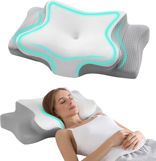 Hansleep Adjustable Cervical Pillow for Neck Pain, Ergonomic Memory Foam Neck Pillow for Sleeping with Breathable Pillowcase, Orthopedic Contour Neck Pillow for Side Back Stomach Sleeper, White