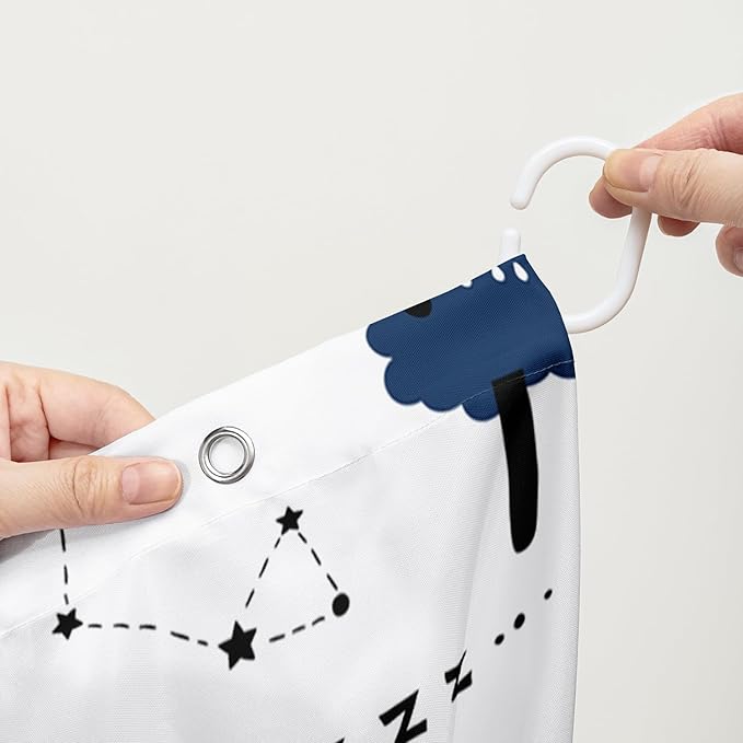 AILONEN Cute Sheep Shower Curtain for Bathroom,Constellation Star Clouds Printed Bath Curtain,Blue Pink Sheep Kids Curtain Waterproof with 2 Plastic Hooks 72" W*72" H