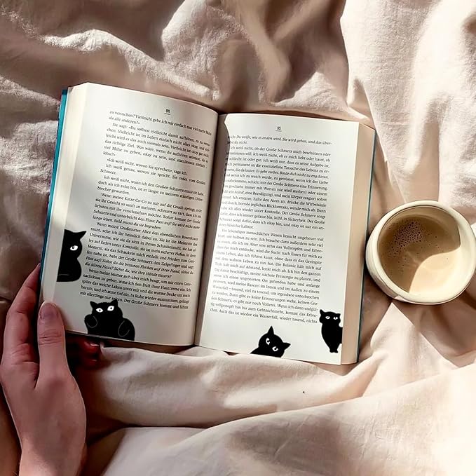 Cat Bookmark, 6 Pcs Black Cat Magnetic Bookmarks Cute Kawaii Magnet Bookmark Clips Page Markers Book Reading Supplies for Book Lovers, Women, Teachers, Students, Home, Office, Presents (6 Styles)