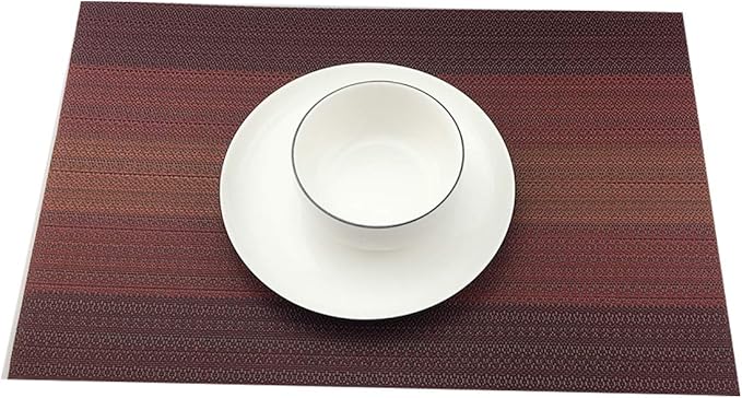 Exquisite Woven Vinyl Placemats for Dining Table Heat Resistant PVC Table Mats (Pack of 6, Red)