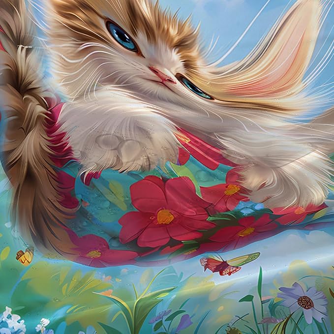 AILONEN Kawaii Cat Shower Curtain Set, Swing Cat with Butterfly Waterproof Fabric Shower Curtain for Kids Boys Girls,Cartoon Pet Cats Cloth Bath Curtain,60" W*72" H