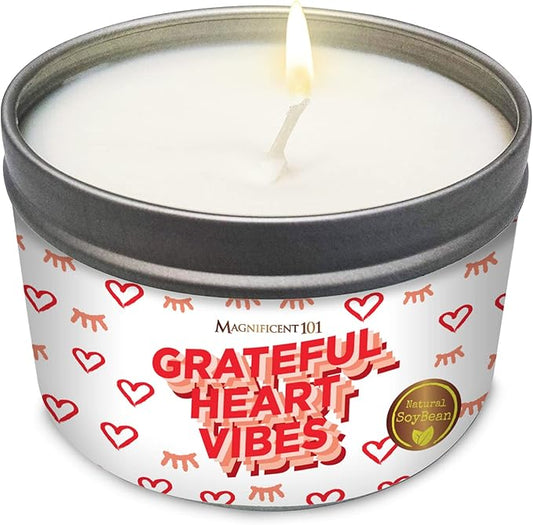 Magnificent 101 Long-Lasting Grateful Heart Vibes Aromatherapy Candle | 6 Oz - 35-Hour Burn | 100% Soy Wax, Cedar & Lavender Essential Oils | Ideal for Meditation, Energy Cleansing & Manifestation