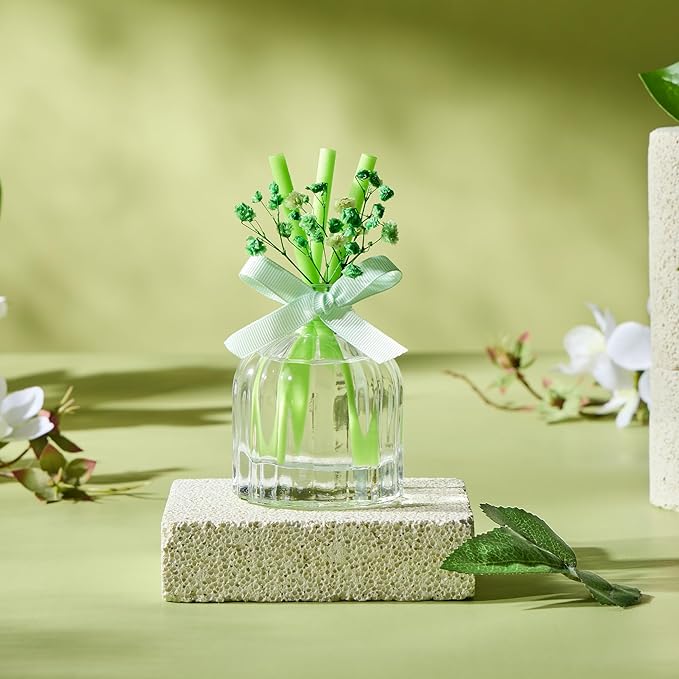 Airkeep Reed Diffuser Set with 3 Sticks,3.04oz White Tea Baby's Breath Flower Flame Free Fragrance Diffuser for Home Décor Floral Diffuser Room Fresheners for Home Long Lasting