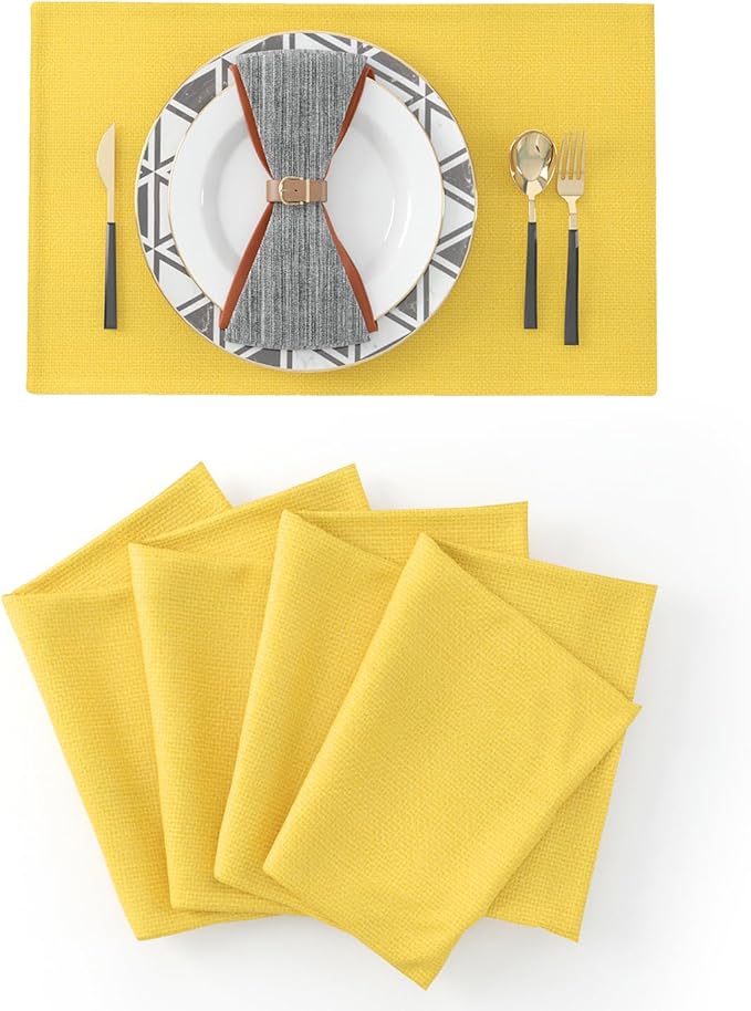 4 Piece Soft Handmade Faux Linen Place Mats Heat Resistant Dining Table Place Mats Kitchen Table Mats 12x18 Yellow
