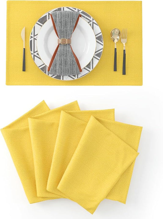 4 Piece Soft Handmade Faux Linen Place Mats Heat Resistant Dining Table Place Mats Kitchen Table Mats 12x18 Yellow