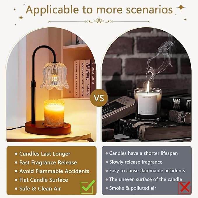 Candle Warmer Lamp Electric Timer - Candles Height Adjustable Dimmable Warmers Scented Flower Lamps No Flame Heat Warm Melt Wax Jar Modern Home Decor Table Lights for Home Living Bedroom