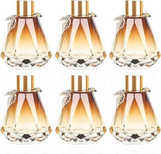 6PCS Reed Diffuser, Reed Diffuser Empty Bottles with 6PCS Delicate Gold Leaf Decor DIY, Glass Fragrance Diffuser Set with lids for Home, Bathroom, Refillable, Diamond Style Gold