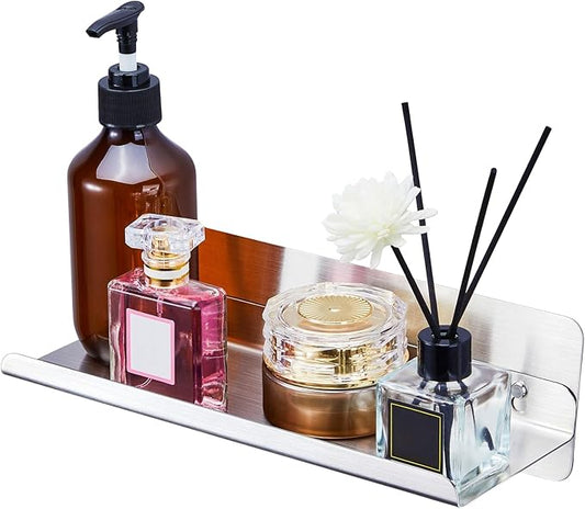 Bathroom Shelf, Wall Mounted Shower Caddy, Adhesive Floating Shelves, Stainless Steel Wall Shelf, No Drilling Floating Shelf Silver Shower Storage Organizer for Bathroom/Bedroom/Kitchen Decor